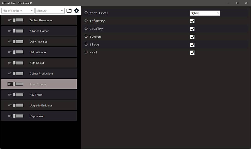 Rise of Firstborn Bot Settings 5