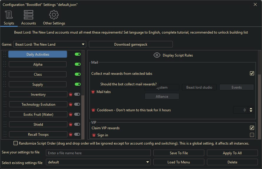 Beast Lord The New Land Settings