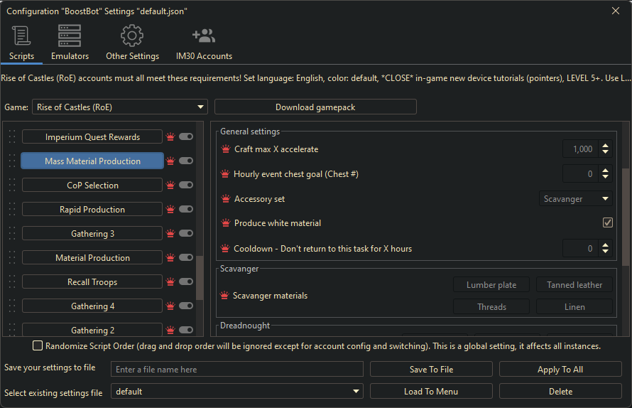 Rise Of Empires Bot Settings 1