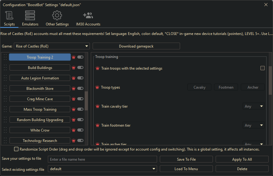 Rise Of Empires Bot Settings 2