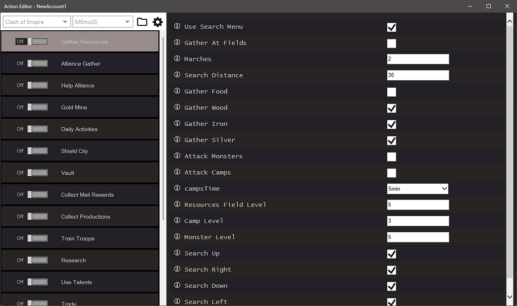 Clash Of Empires Bot Settings
