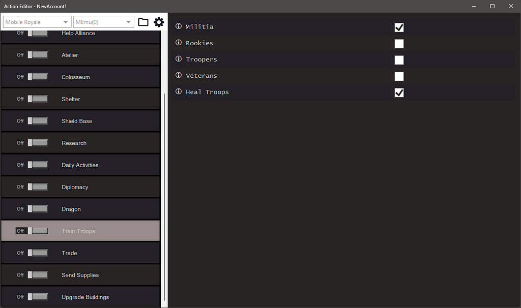Mobile Royale Bot Settings