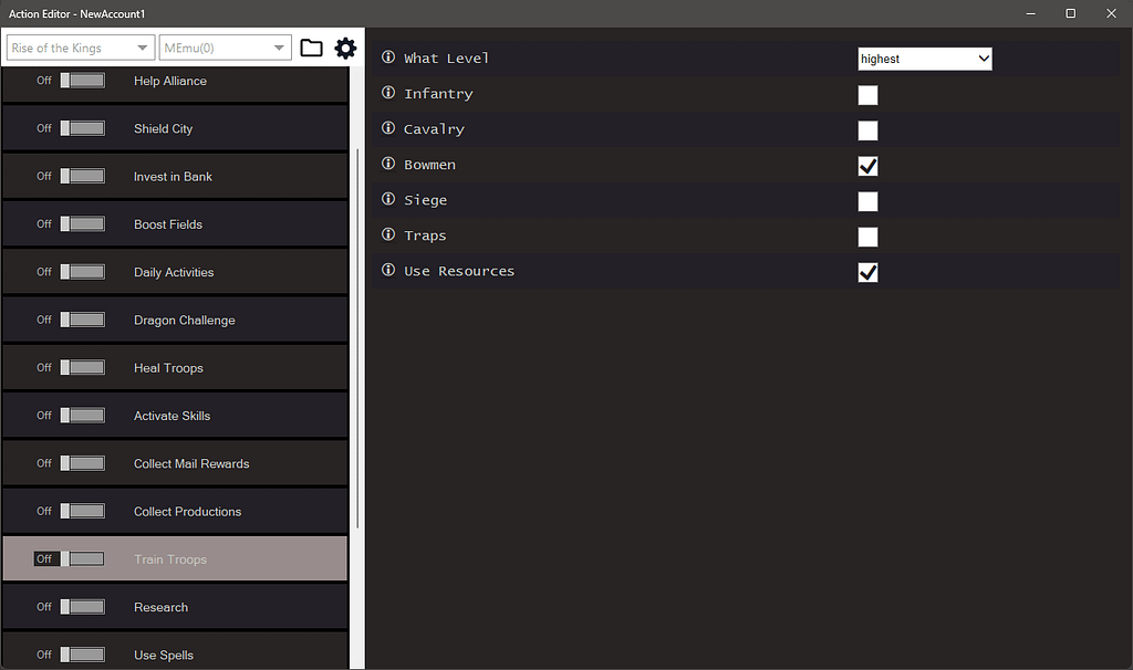 Rise Of The Kings Bot Settings 1