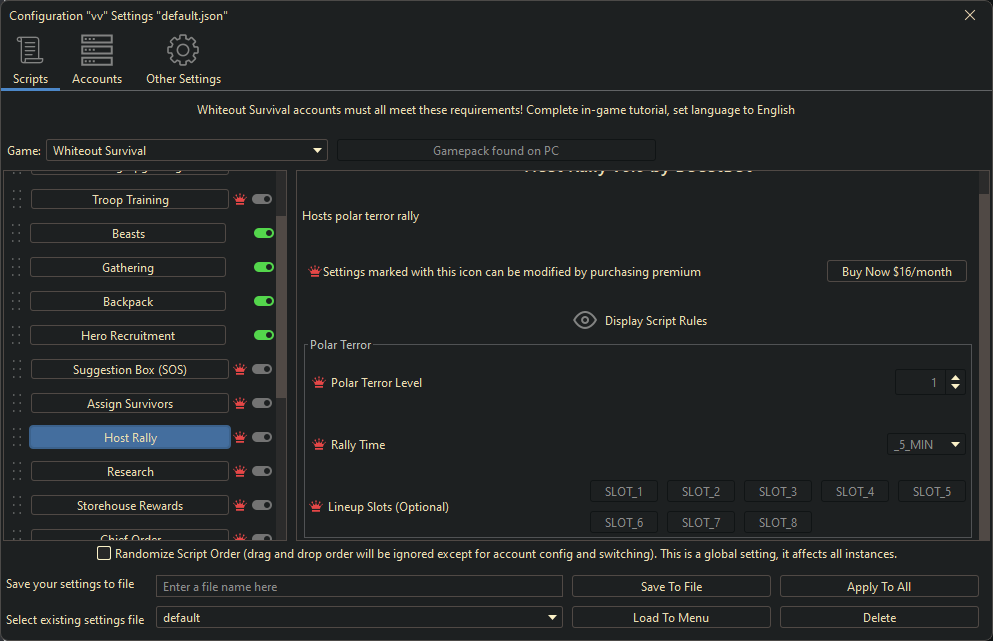 Whiteout Survival Bot Settings