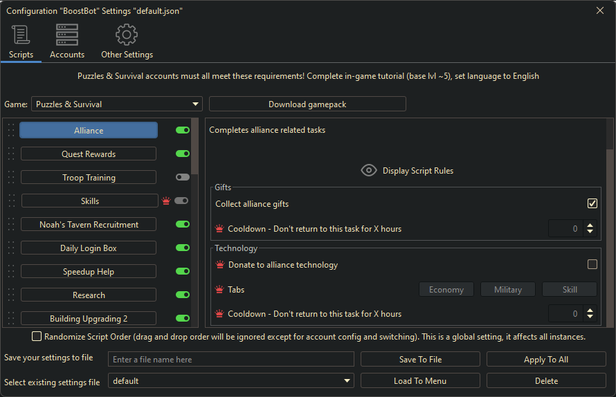 Puzzles And Survivors Bot Settings 2