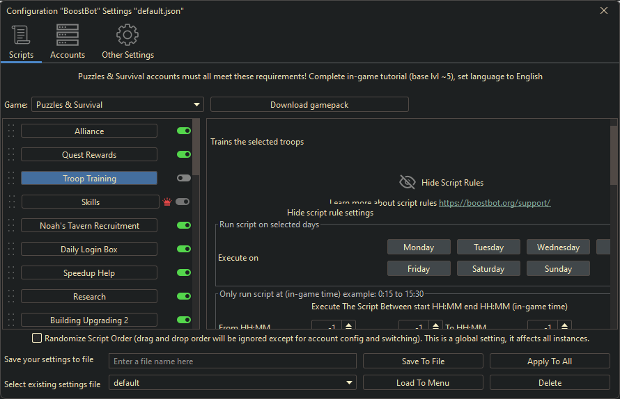 Puzzles And Survivors Bot Settings 3