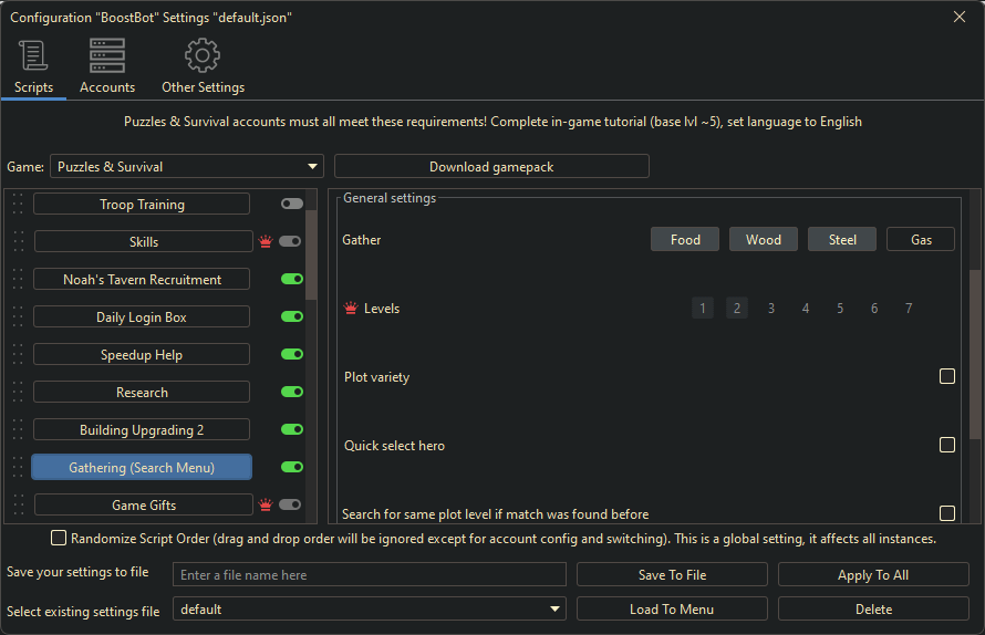 Puzzles And Survivors Bot Settings 5