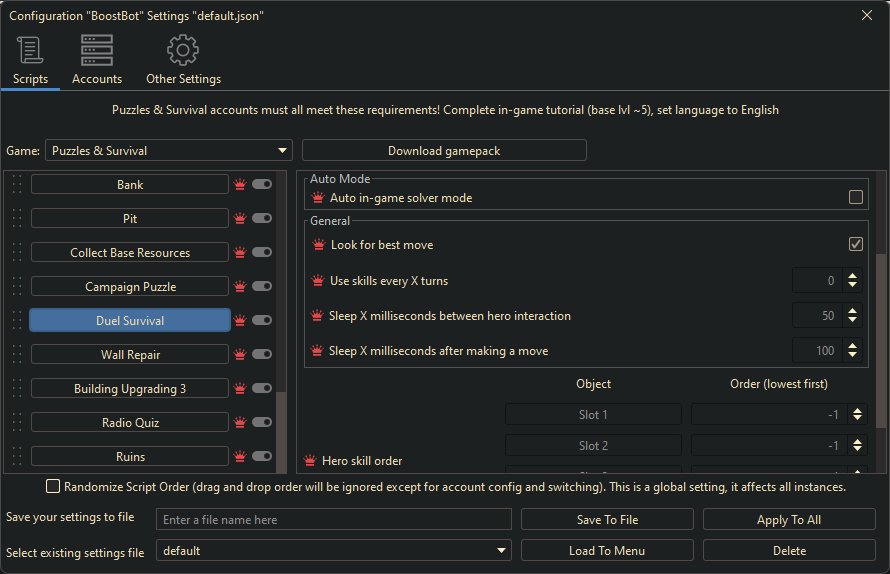 Puzzles And Survivors Bot Settings 6