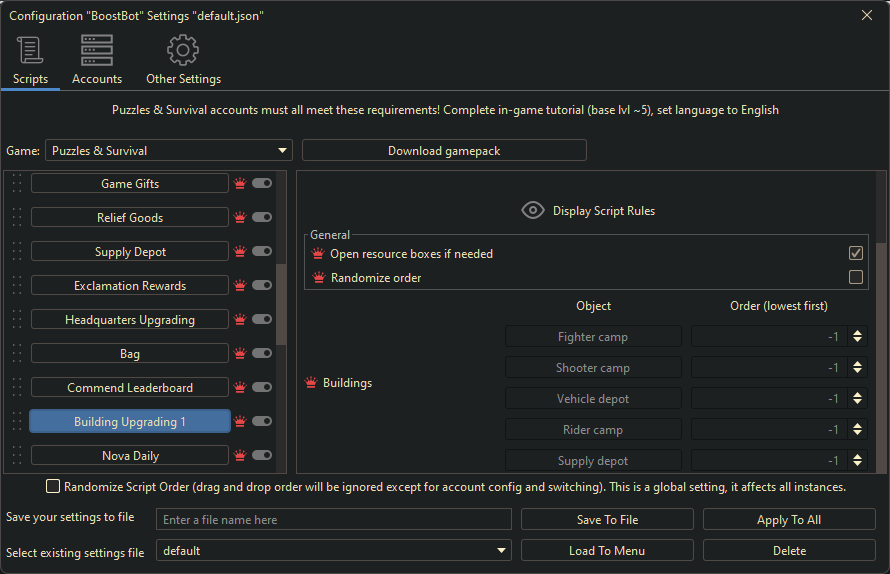 Puzzles And Survivors Bot Settings 7
